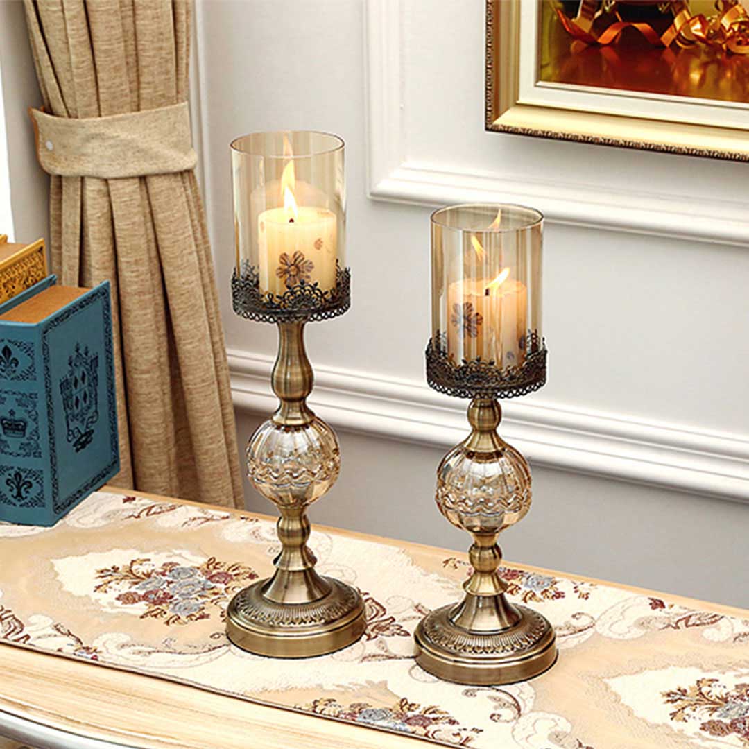 SOGA 2X 42cm Glass Candle Holder Candle Stand Glass/Metal