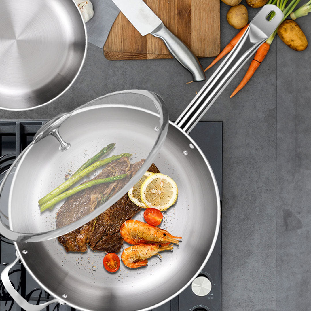 SOGA 26cm Stainless Steel Saucepan With Lid Induction Cookware With Triple Ply Base
