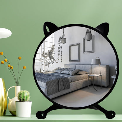 SOGA 2X 30cm Black Smart Makeup Bedroom Table Mirror Cat Ear Style No LED Light