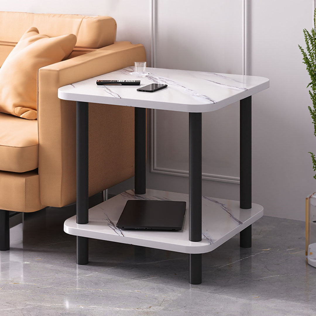 SOGA 70cm White Ceramic Table Stone Pattern Modern Design with Black Metal Legs