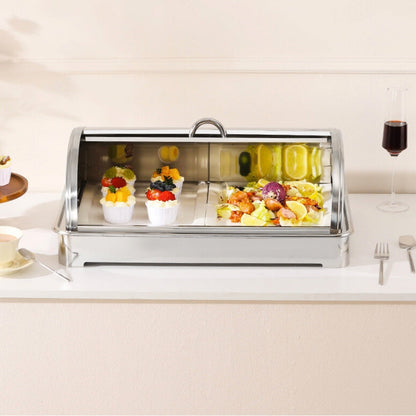 SOGA 59x38.5cm Silver Ceramic Serving Bowl with Chafing Dish Buffet Server for Kitchen Dining Essential