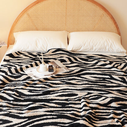 SOGA 130x170cm Throw Blanket Black and White Soft Zebra Print Half Fleece Casual Stylish Cozy