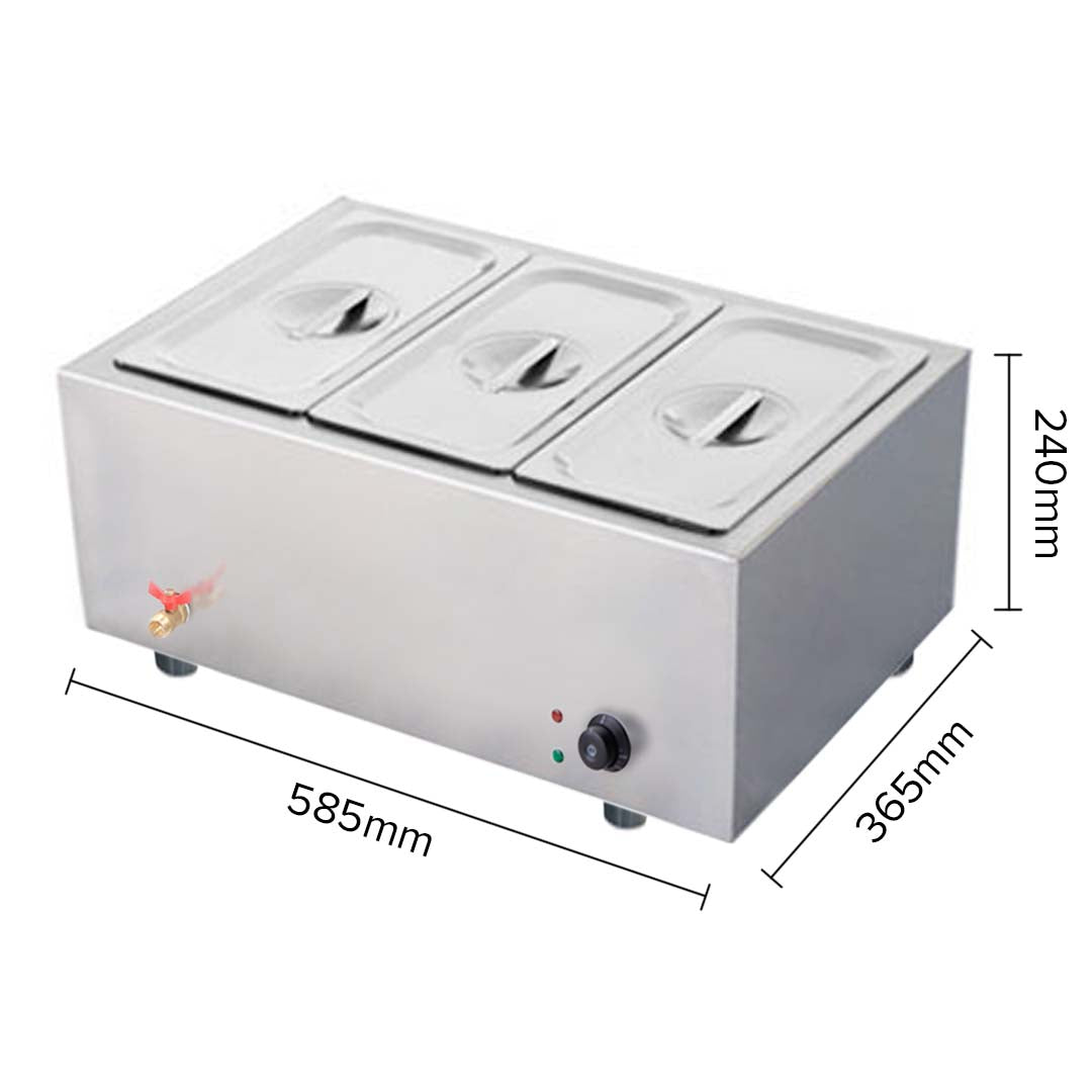 SOGA Stainless Steel 3 X 1/2 GN Pan Electric Bain-Marie Food Warmer with Lid