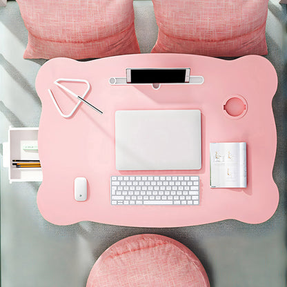 SOGA 2X Pink Portable Bed Table Adjustable Folding Mini Desk With Mini Drawer and Cup-Holder Home Decor
