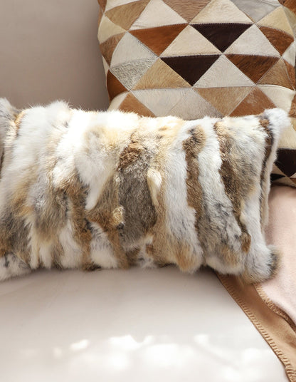 SOGA 2X 30cm Throw Pillow Coffee Rabbit Fur Lumbar Warm Cozy Decorative Cushion Home Decor
