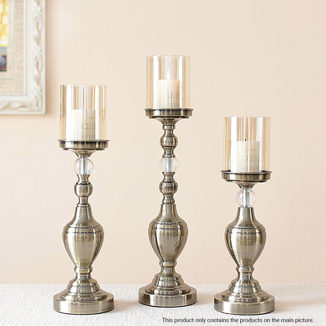 SOGA 37.4cm Glass Candlestick Candle Holder Stand Pillar Glass/Iron Metal