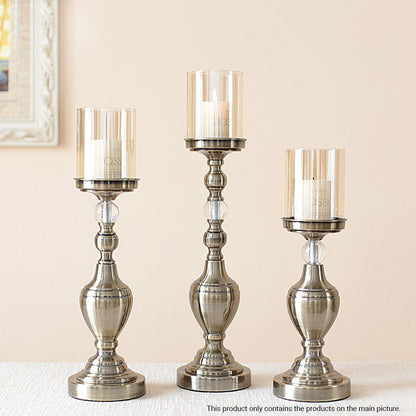 SOGA 37.4cm Glass Candlestick Candle Holder Stand Pillar Glass/Iron Metal