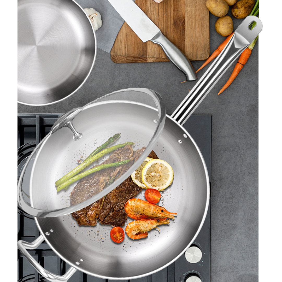 SOGA 2X 26cm Stainless Steel Saucepan Sauce pan with Glass Lid and Helper Handle Triple Ply Base Cookware
