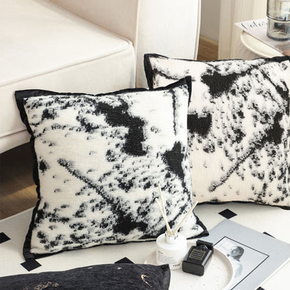 SOGA 2X45cm Light Vintage Leopard Print Black & White Ink Splatter Wide-Edge SquareThrow Pillow