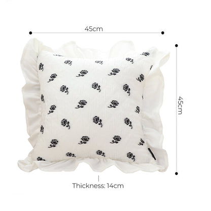 SOGA 2X 45cm Throw Pillow  White Ruffled Square Decorative Cushion for Rose Lovers Cozy Home Decor