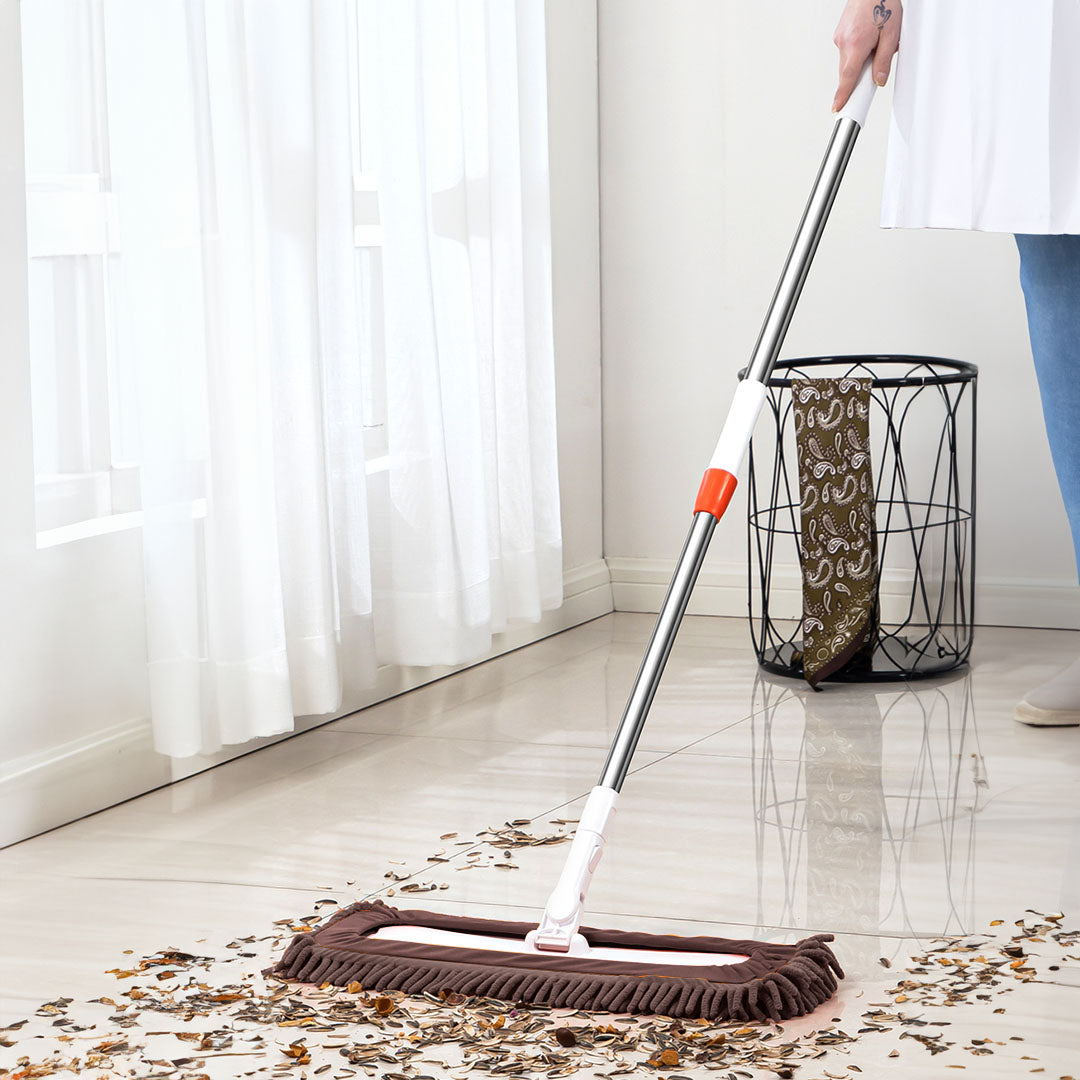 SOGA 60x12 Coffee Microfiber Flat Mop Floor Cleaning Pads Rotating Dust Remover