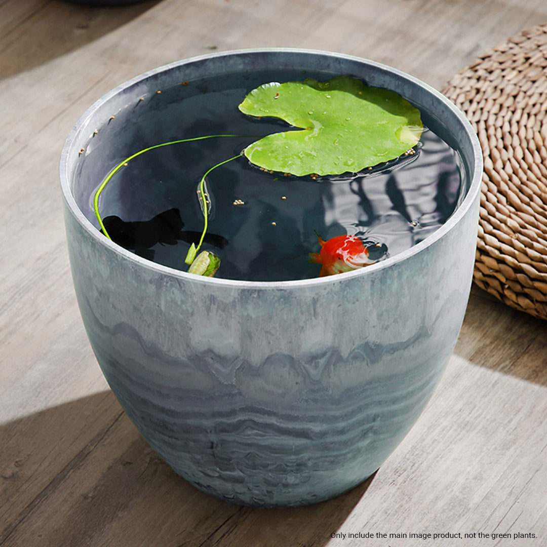 SOGA 32cm Weathered Grey Round Resin Plant Flower Pot in Cement Pattern Planter Cachepot for Indoor Home Office