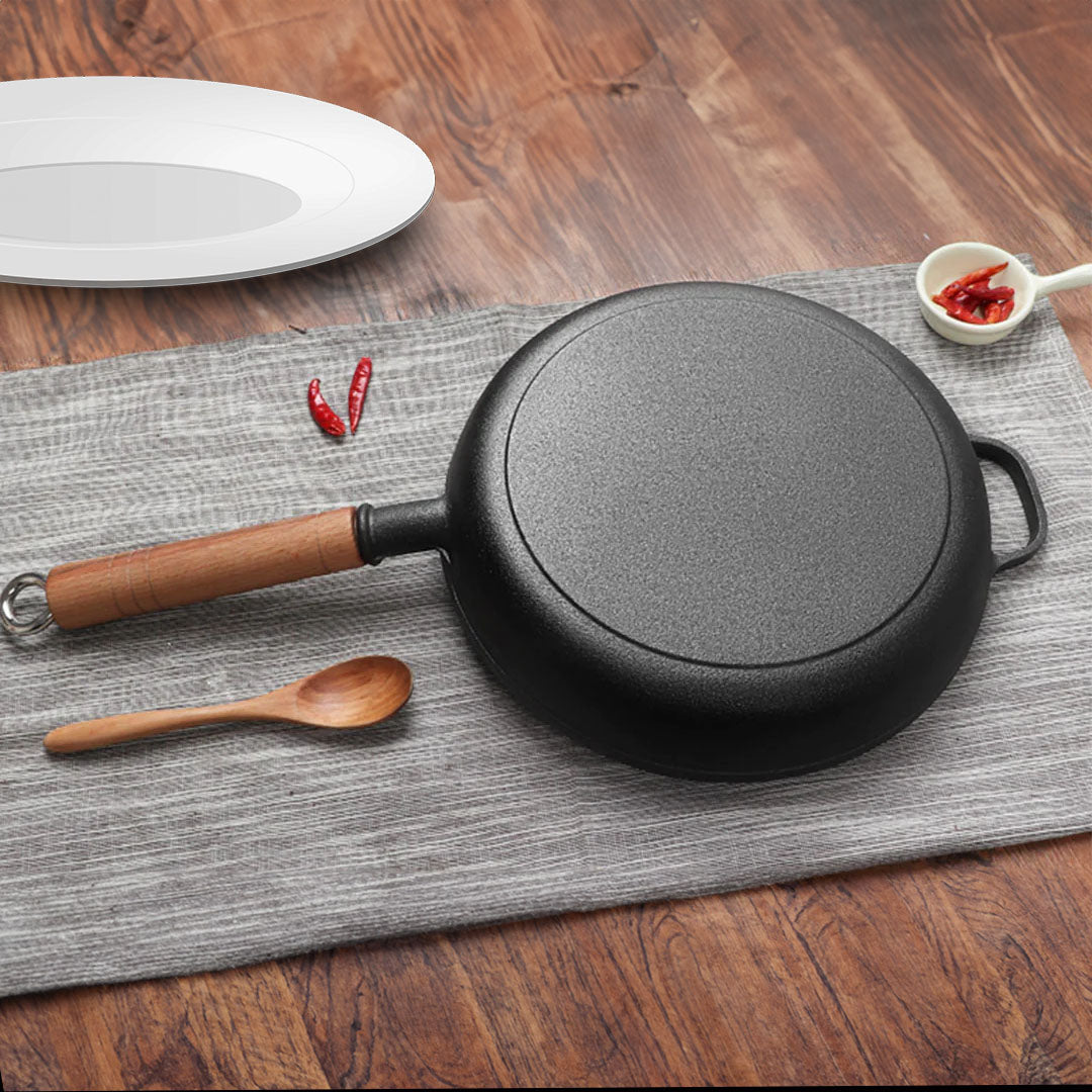 SOGA 25cm Round Cast Iron Frying Pan Skillet Steak Sizzle Platter with Helper Handle