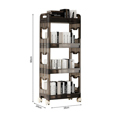SOGA 38x24x90cm Black 4 Tier Bookshelf & Cosmetic Storage Organizer Trolley Rack