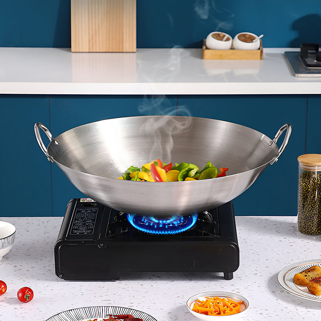SOGA 43cm Stainless Steel Kitchen Cooking Wok with 2 Sturdy Handles