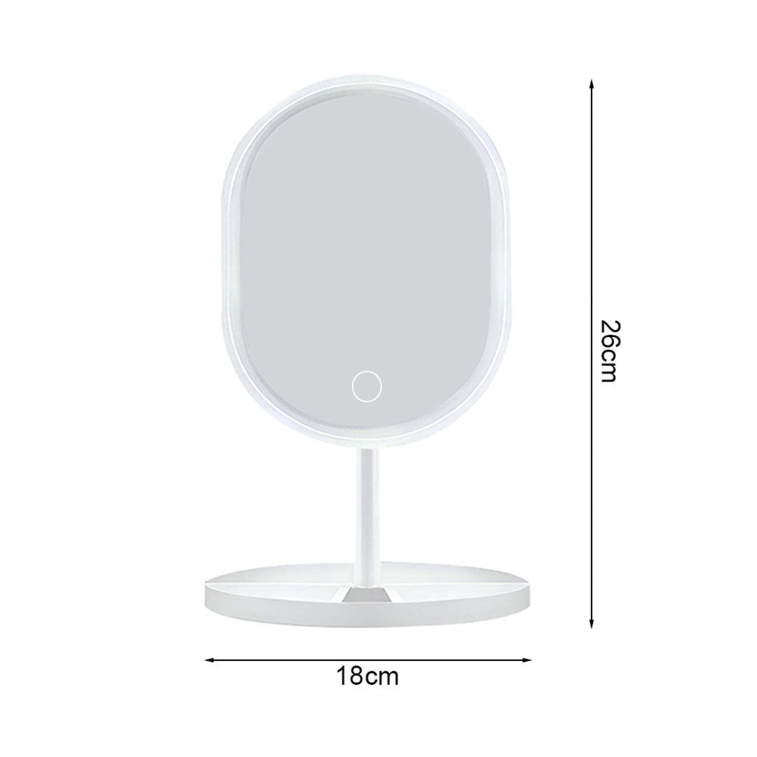 SOGA 26cm White Oval Smart LED Makeup Bedroom Table Vanity Mirror Tricolor Adjustable Light