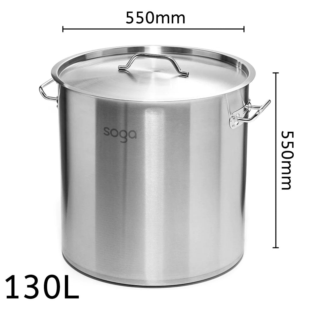 SOGA Stock Pot 130Lt 55CM Top Grade Thick Stainless Steel Stockpot 18/10