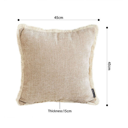 SOGA 45cm Milk Coffee Home Aesthetic Chenille Texture Tassel Square Throw pillow