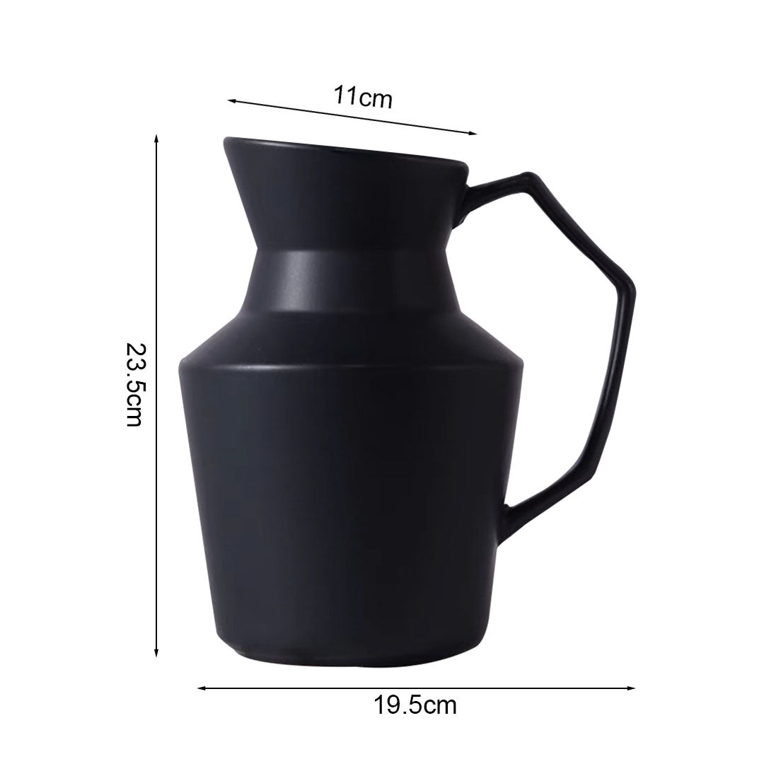 SOGA 23.5x19.5cm Ornament Black Modern Vase Pitcher with Angular Handle Sleek Minimalist for Home Decor