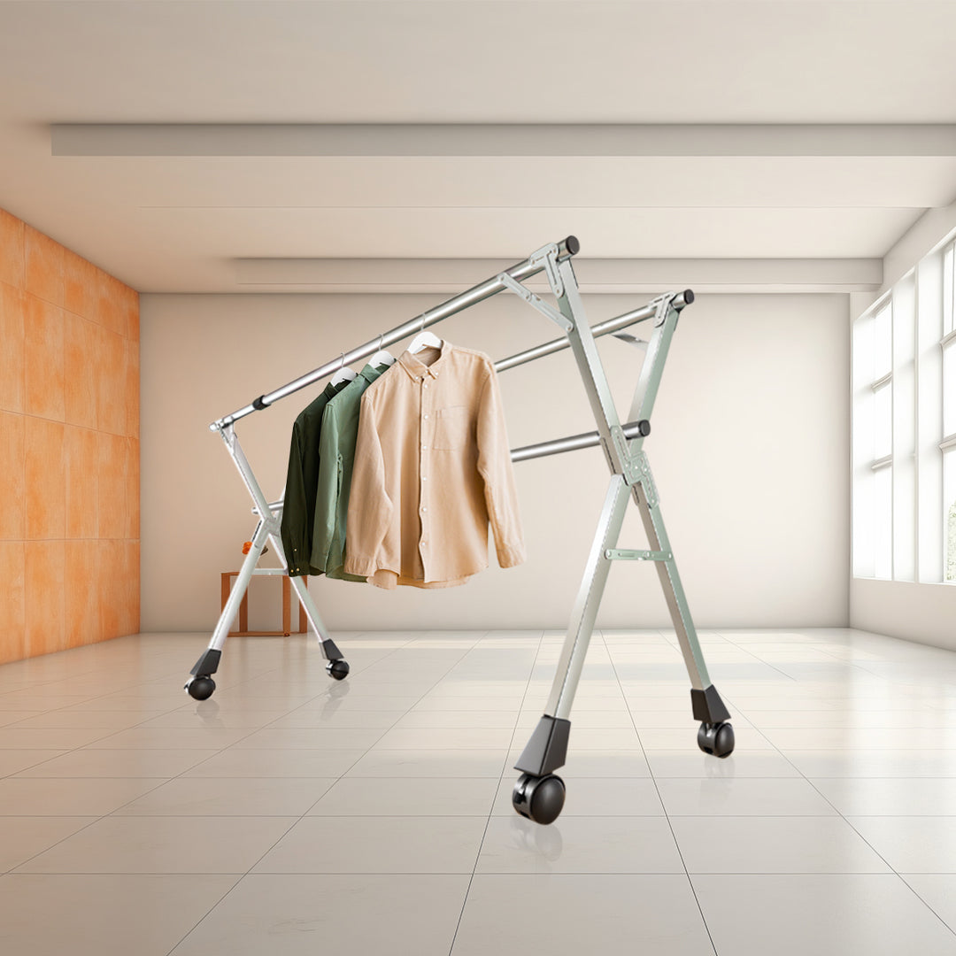 OGA 2X 160cm Portable Drying Rack Clothes Steel Laundry Rack Foldable Space-Saving Laundry Holder 3 Poles