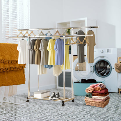 SOGA 2X 200cm Stainless Steel Floor-Standing Clothes Rack - Durable and Space-Saving Laundry Organizer