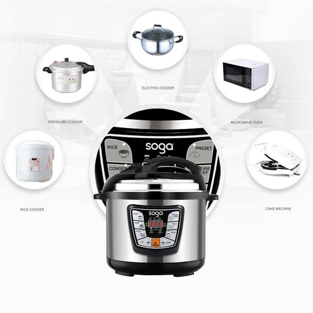 SOGA 2X Stainless Steel Electric Pressure Cooker 12L Nonstick 1600W
