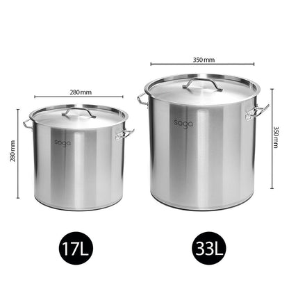 SOGA Stock Pot 17L 33L Top Grade Thick Stainless Steel Stockpot 18/10