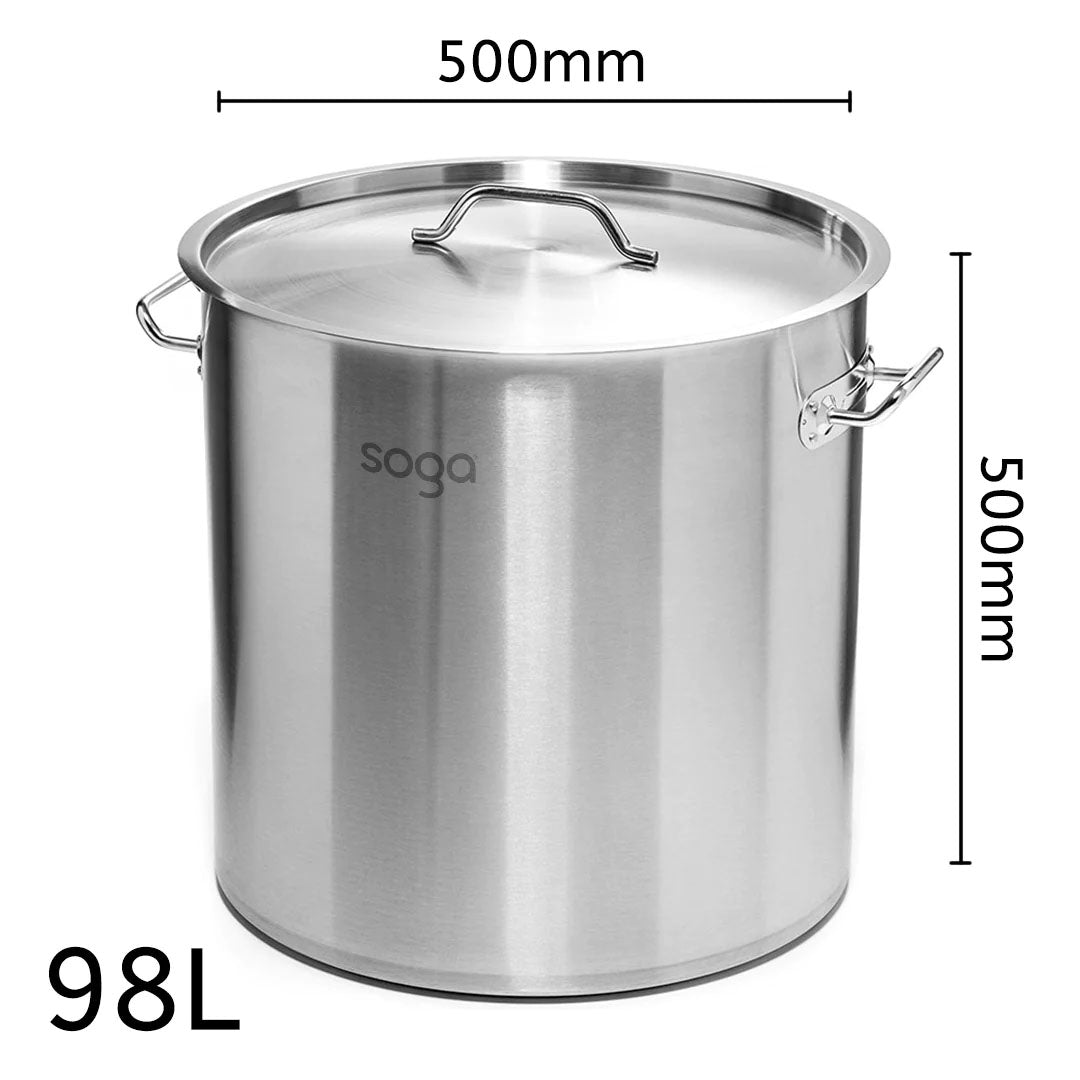 SOGA Stock Pot 98Lt Top Grade Thick Stainless Steel Stockpot 50CM 18/10