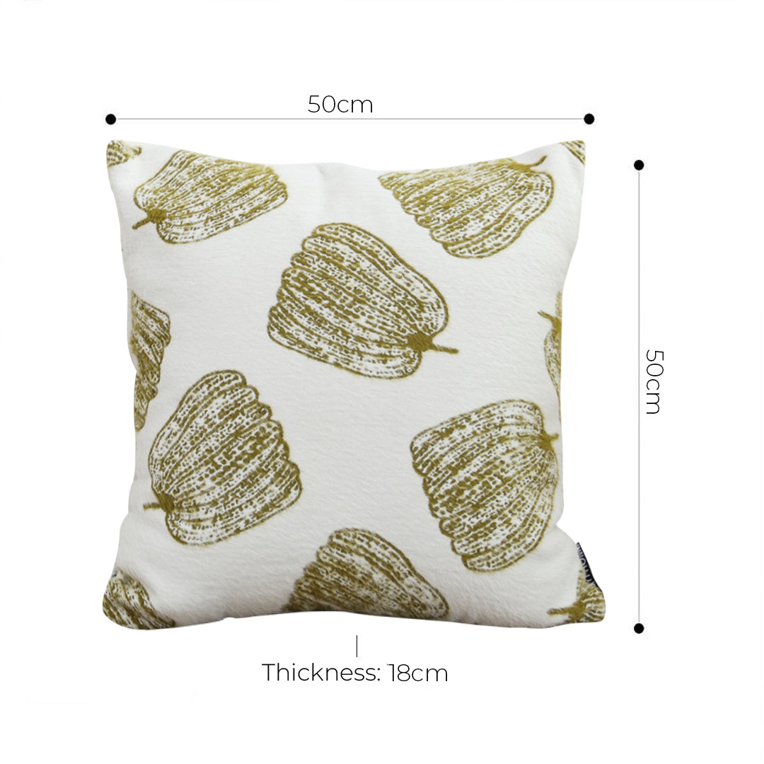 SOGA 2X 50cm Throw Pillow White with Olive Green Autumn Harvest Pumpkin Print Home Decor