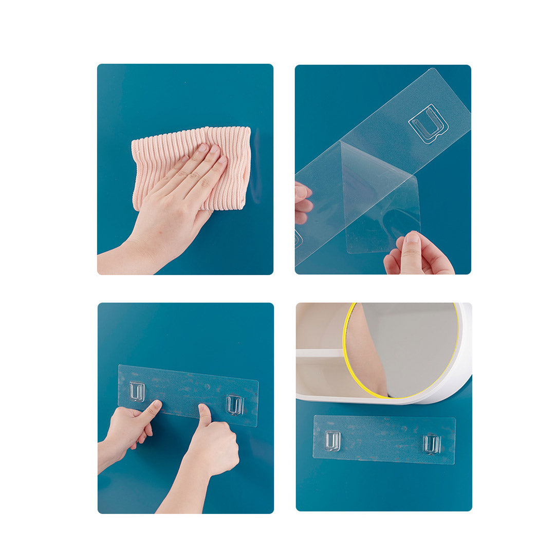 SOGA 2X 39cm Oval Wall-Mounted Mirror Storage Box Vanity Mirror Rack Bathroom Adhesive Shelf Home Organiser Deco