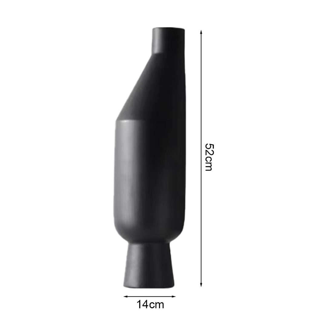 SOGA 2X 14x52cm Ornament Black Minimalist Vases with Narrow Neck Rounded Body for Modern Home Decor