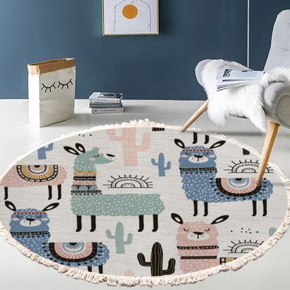 SOGA 2X 120cm Alpaca Cactus Pattern Rug Desert Animals Non-Slip Round Area Rugs for Living Room Dining Room