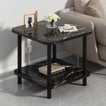SOGA 2X 60cm Black Ceramic Table Stone Pattern Modern Design with Black Metal Legs