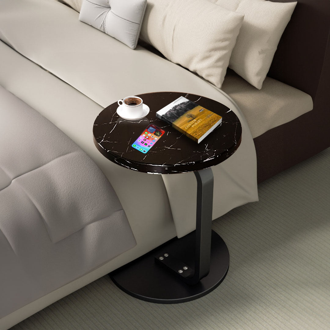 SOGA 2X 50cm Black Marble Mini Side Table Movable Lightweight w/ Black Frame