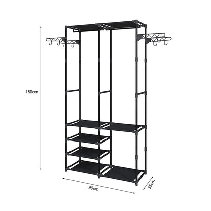 SOGA 2X 90x35cm Hanging Clothes Rack Storage w/ 4 Layer Organizer and Side Hooks