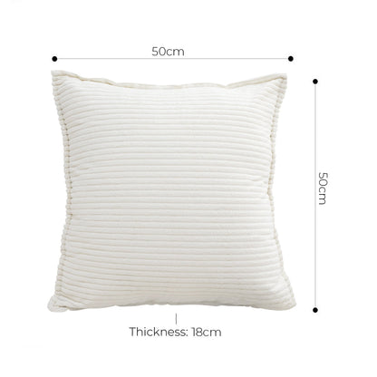 SOGA 2X 50cm Beige Throw Pillow Warm Wabi-sabi Striped Corduroy Square For Home Decor