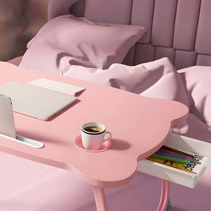 SOGA 2X Pink Portable Bed Table Adjustable Folding Mini Desk With Mini Drawer and Cup-Holder Home Decor