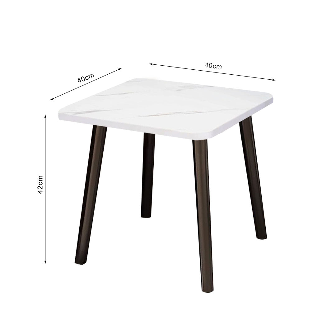 SOGA 40cm White Ceramic Table Stone Pattern Compact Modern Design with Black Metal Legs