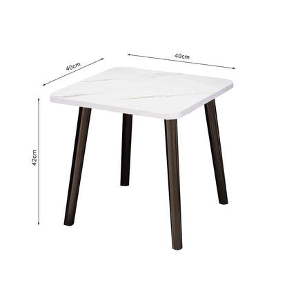 SOGA 40cm White Ceramic Table Stone Pattern Compact Modern Design with Black Metal Legs