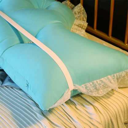 SOGA 2X 180cm Light Blue Princess Bed Pillow Headboard Backrest Bedside Tatami Sofa Cushion with Ruffle Lace Home Decor