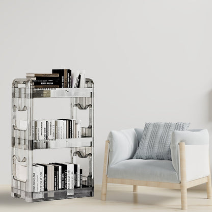 SOGA 2X 38x24cm Clear 3 Tier Bookshelf & Cosmetic Storage Organizer Trolley Rack