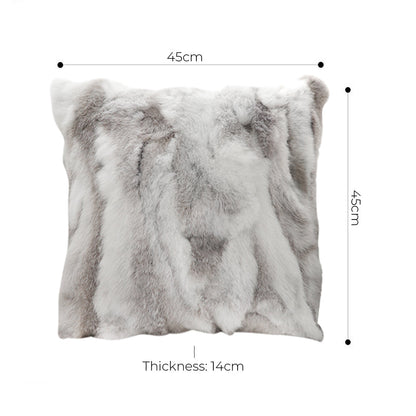 SOGA 2X 45cm Throw Pillow Floral Gray Rabbit Fur Square Warm Cozy Decorative Cushion Home Decor