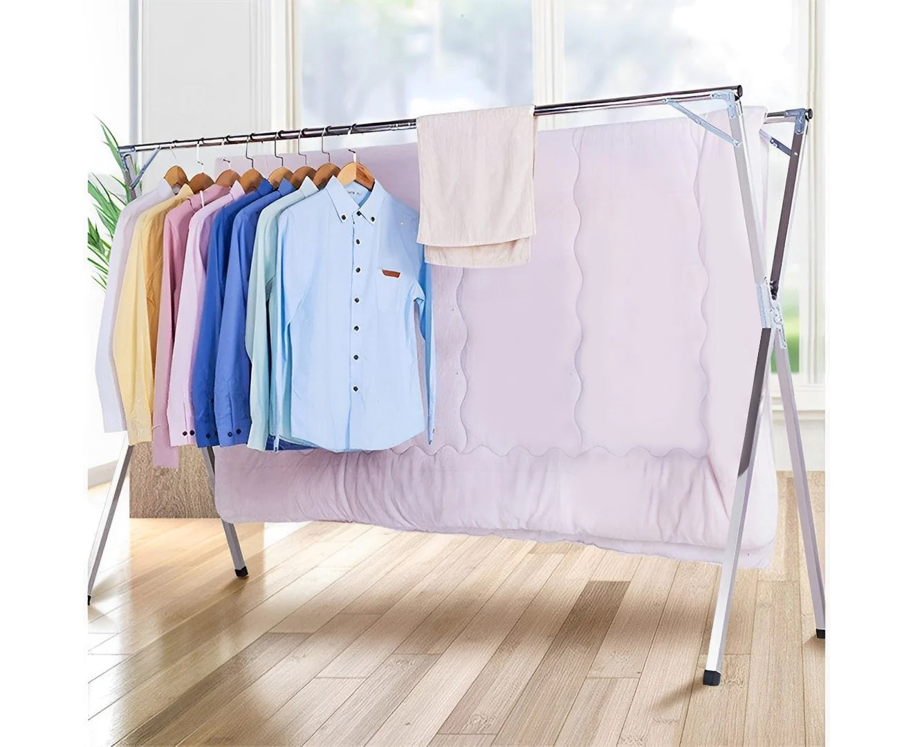 SOGA 2.4m Portable Standing Clothes Drying Rack Foldable Space-Saving Laundry Holder Indoor Outdoor