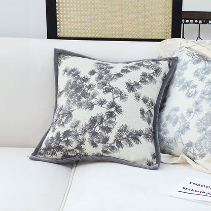SOGA 2X 45cm Throw Pillow Black and White Wide Border with Branch and Pine Needle Design Pattern Home Decor