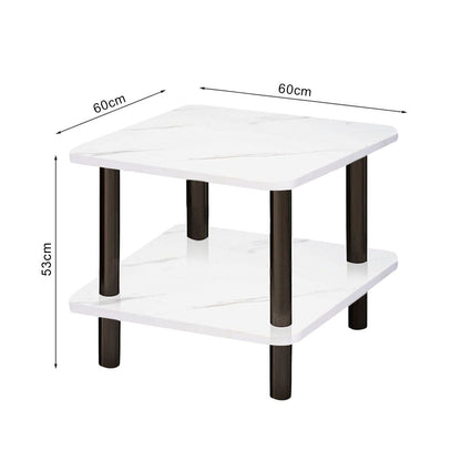 SOGA 60cm White Ceramic Side Table Stone Pattern Modern Design with Metal Legs