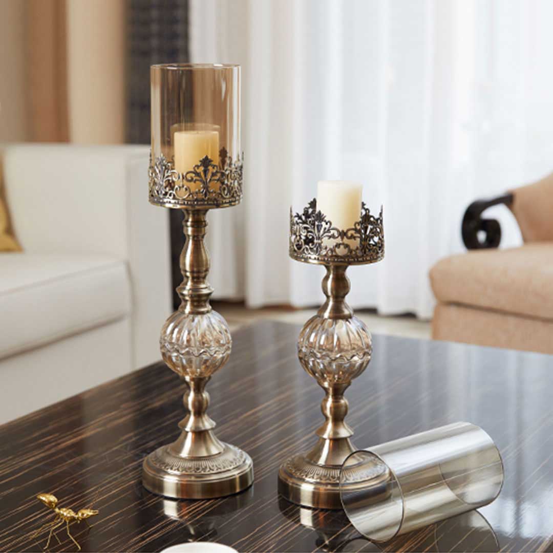 SOGA 2X 42cm Glass Candle Holder Candle Stand Glass/Metal