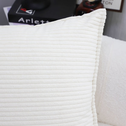 SOGA 2X 50cm Beige Throw Pillow Warm Wabi-sabi Striped Corduroy Square For Home Decor