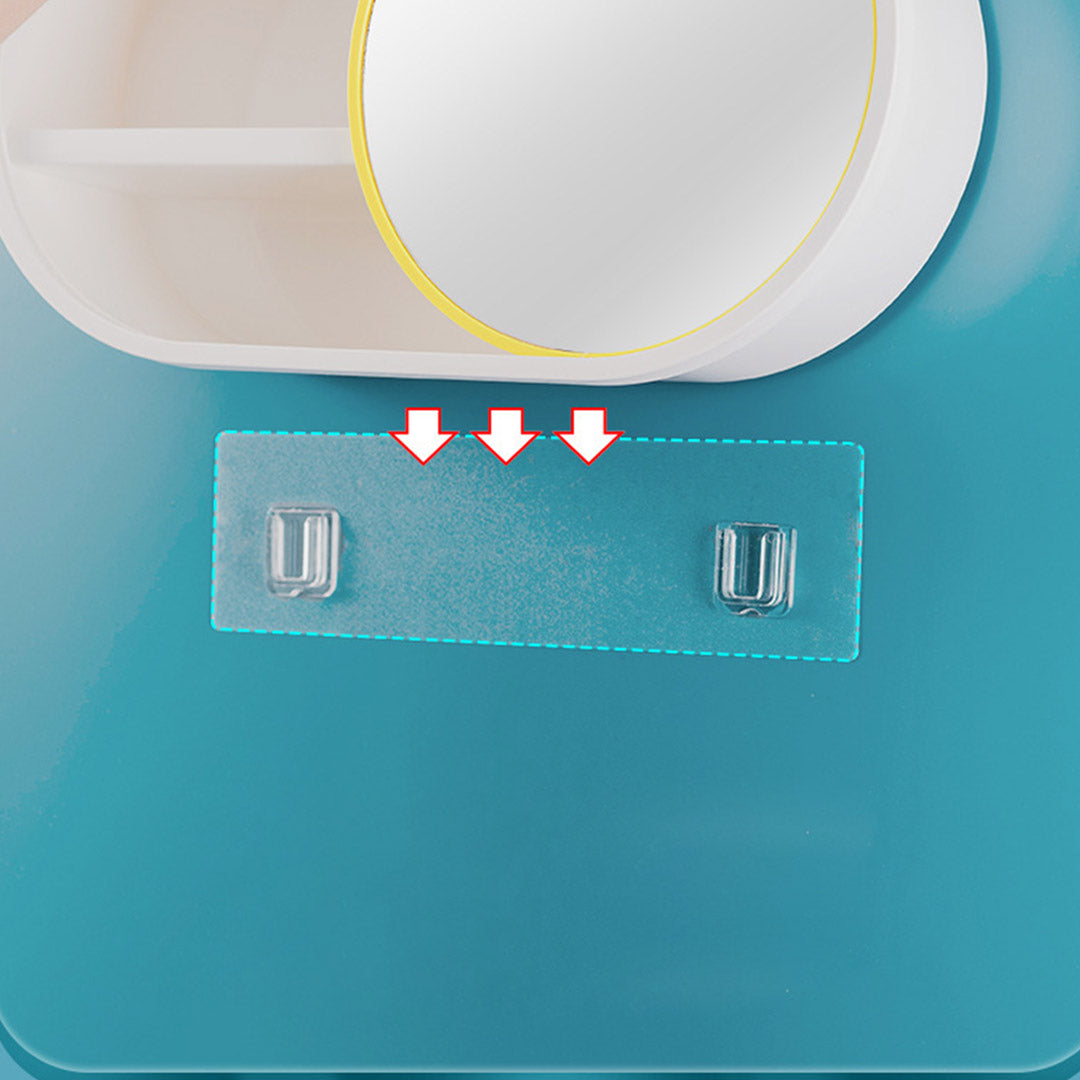 SOGA 2X 39cm Oval Wall-Mounted Mirror Storage Box Vanity Mirror Rack Bathroom Adhesive Shelf Home Organiser Deco