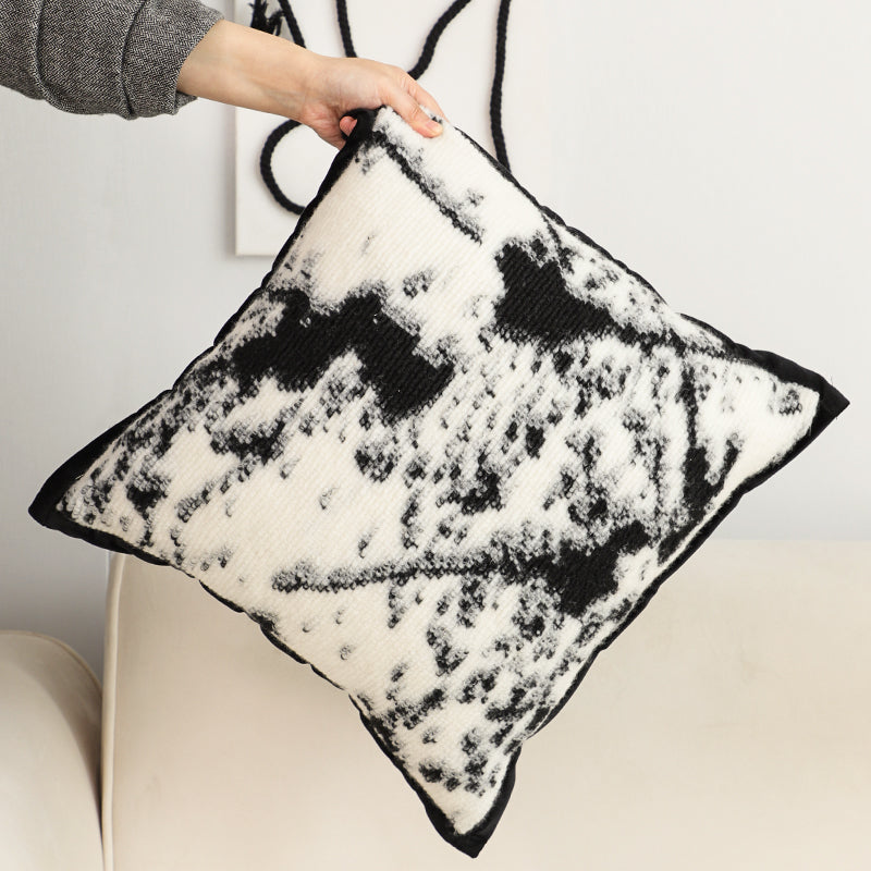 SOGA 2X45cm Light Vintage Leopard Print Black & White Ink Splatter Wide-Edge SquareThrow Pillow