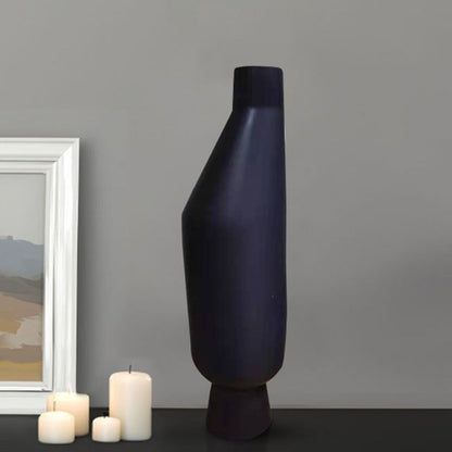 SOGA 14x52cm Ornament Black Minimalist Vases with Narrow Neck Rounded Body for Modern Home Decor